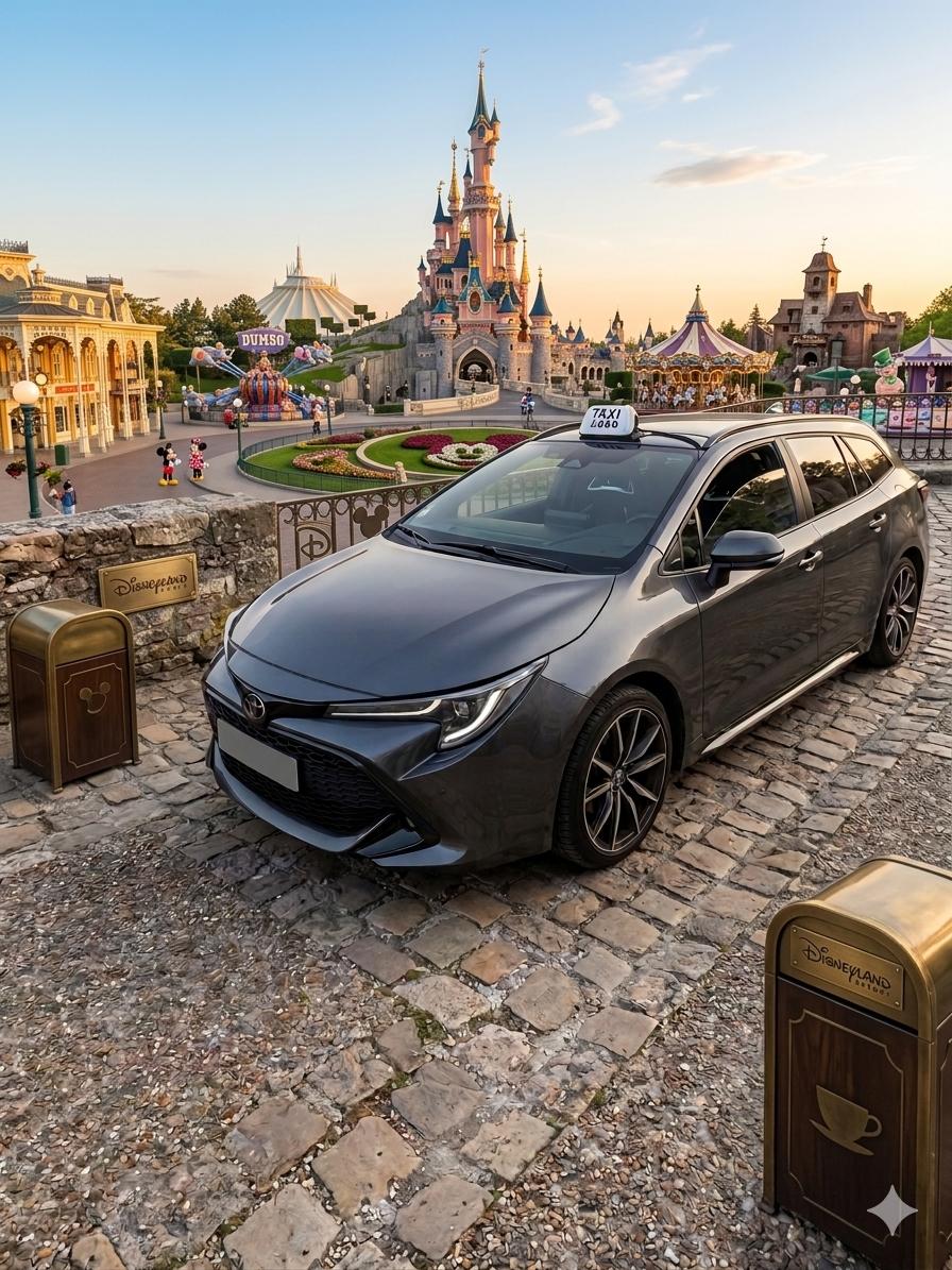 Taxi AB Taxi Service près de Disneyland Paris au coucher du soleil